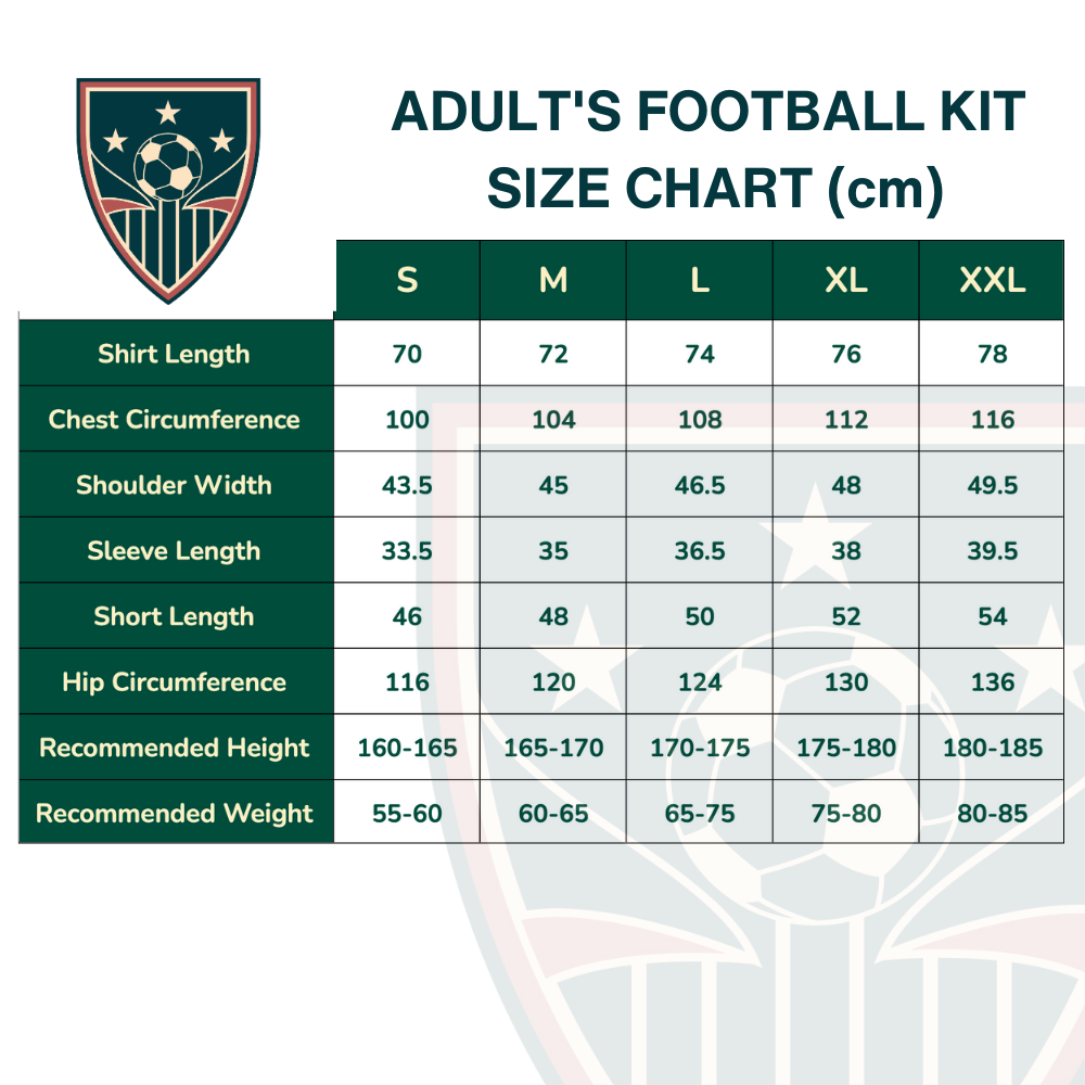 FCSH Adult Kit Size Chart